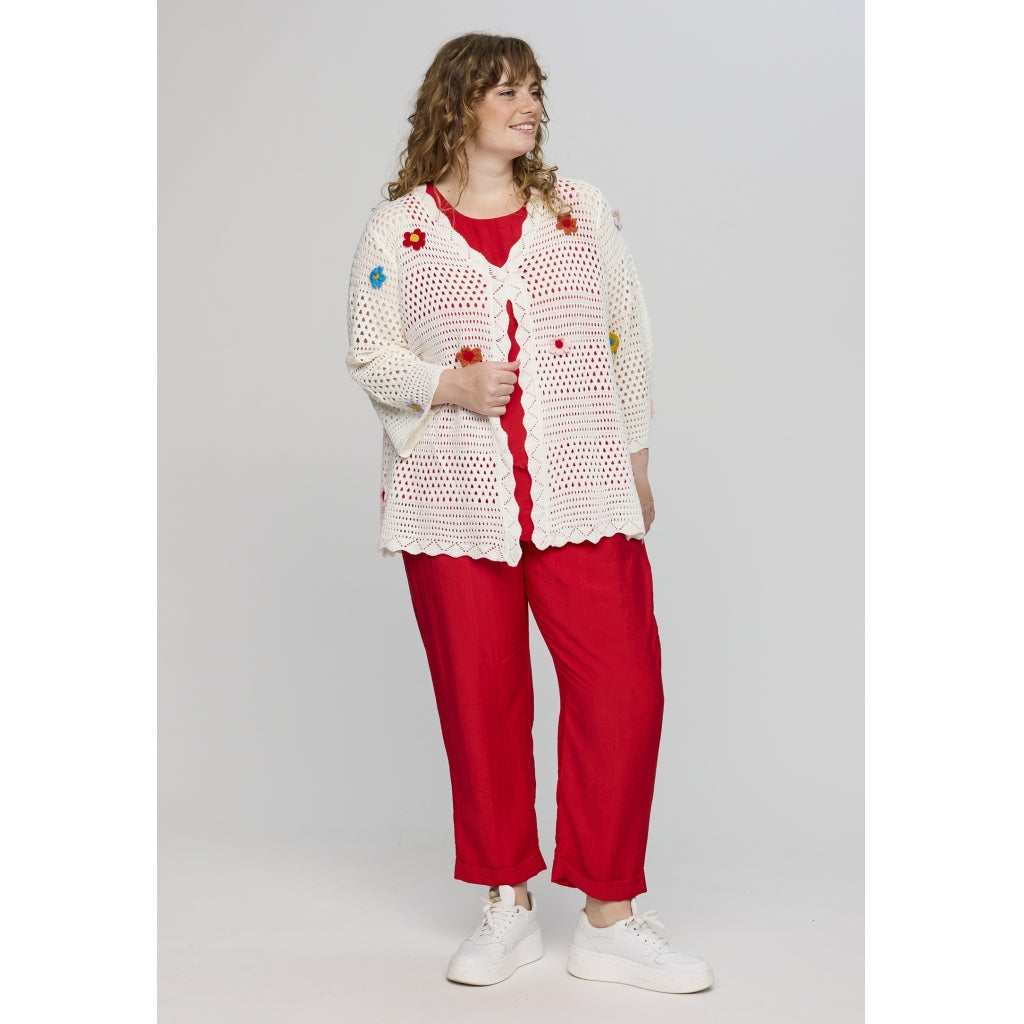 Studio SAmaya knit cardigan with flowers Cardigan White