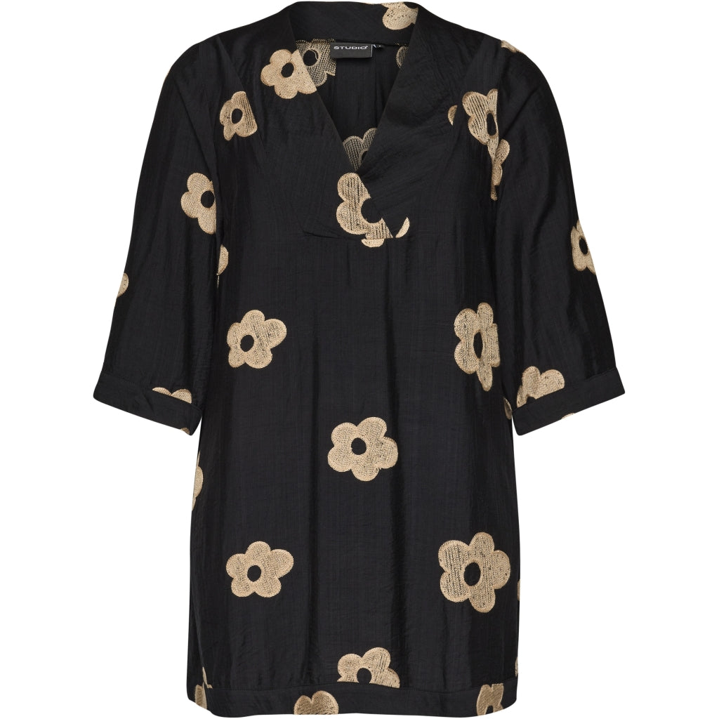 Studio SAnnabelle Tunic Tunic Black with sand flowers