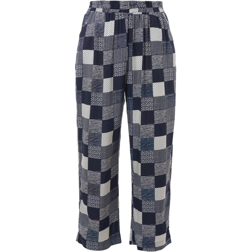 Studio SChristine Trousers WITHOUT elastic in legs Trousers Navy-white checks with print