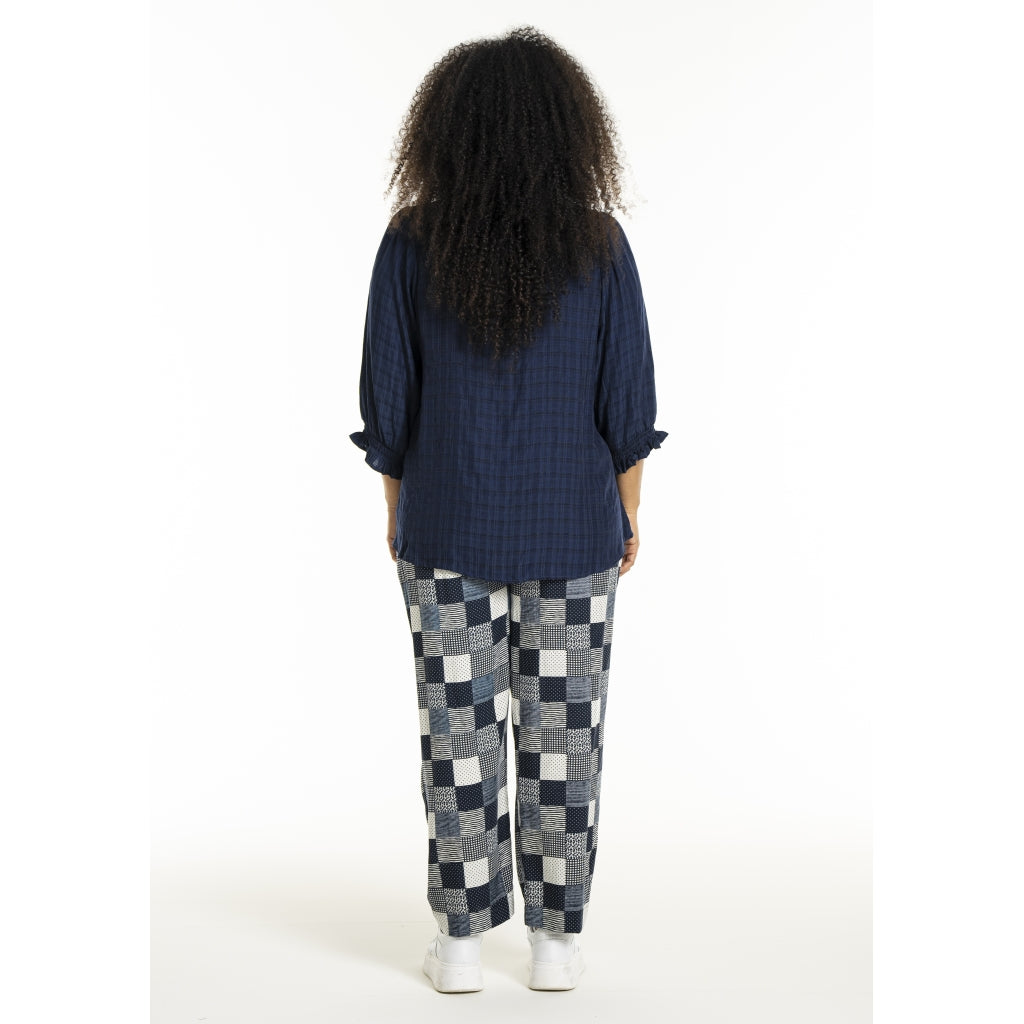Studio SChristine Trousers WITHOUT elastic in legs Trousers Navy-white checks with print