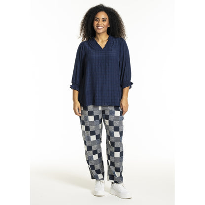 Studio SChristine Trousers WITHOUT elastic in legs Trousers Navy-white checks with print