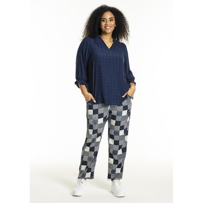 Studio SChristine Trousers WITHOUT elastic in legs Trousers Navy-white checks with print