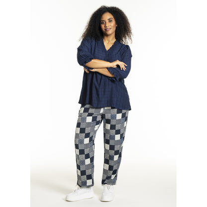 Studio SChristine Trousers WITHOUT elastic in legs Trousers Navy-white checks with print