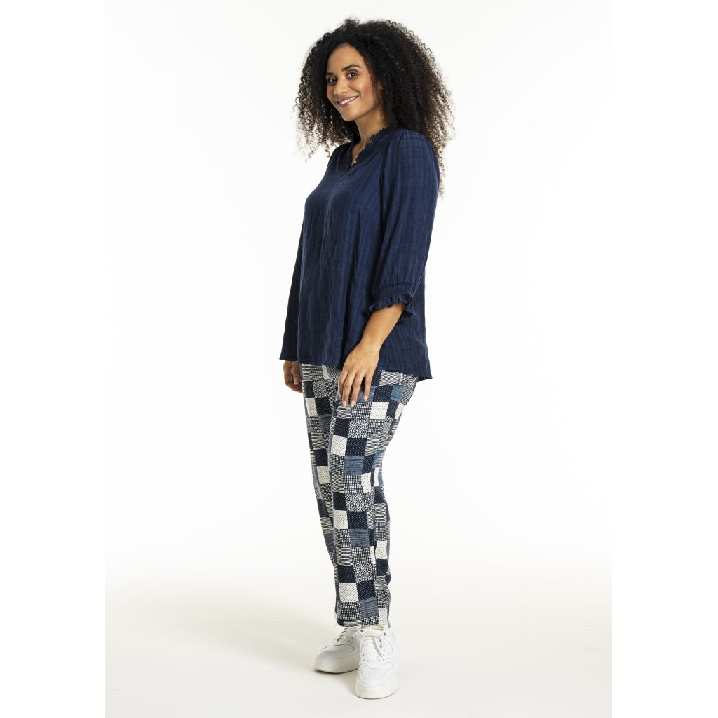 Studio SChristine Trousers WITHOUT elastic in legs Trousers Navy-white checks with print