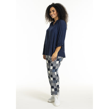 Studio SChristine Trousers WITHOUT elastic in legs Trousers Navy-white checks with print