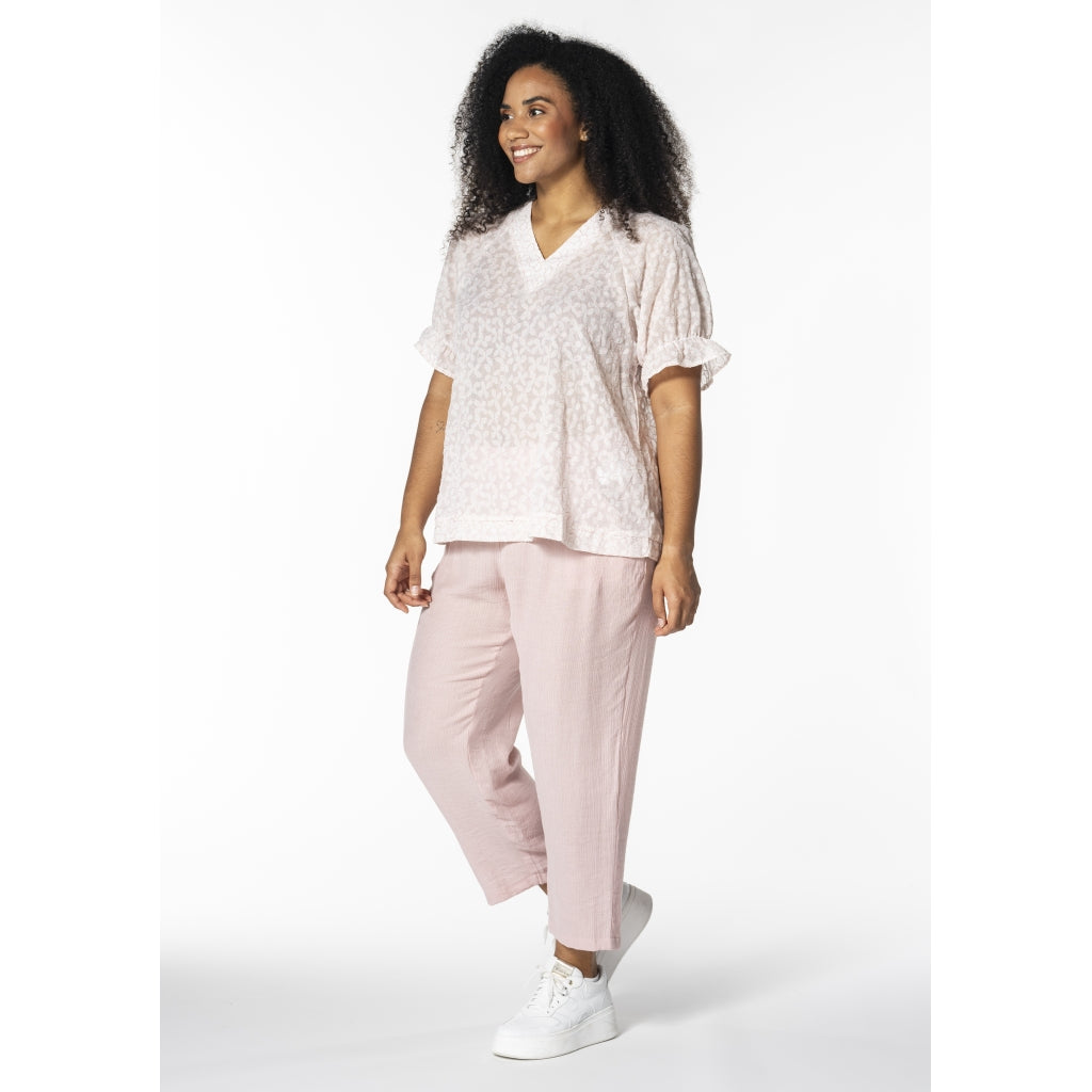 Studio SDasie Blouse Blouse White + pink stitch flower