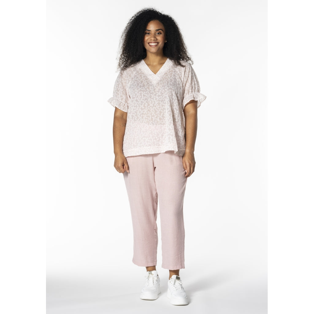 Studio SDasie Blouse Blouse White + pink stitch flower