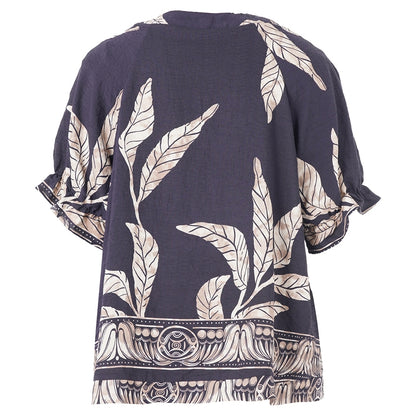 Studio SDasie Blouse Blouse Navy board with sand flowers