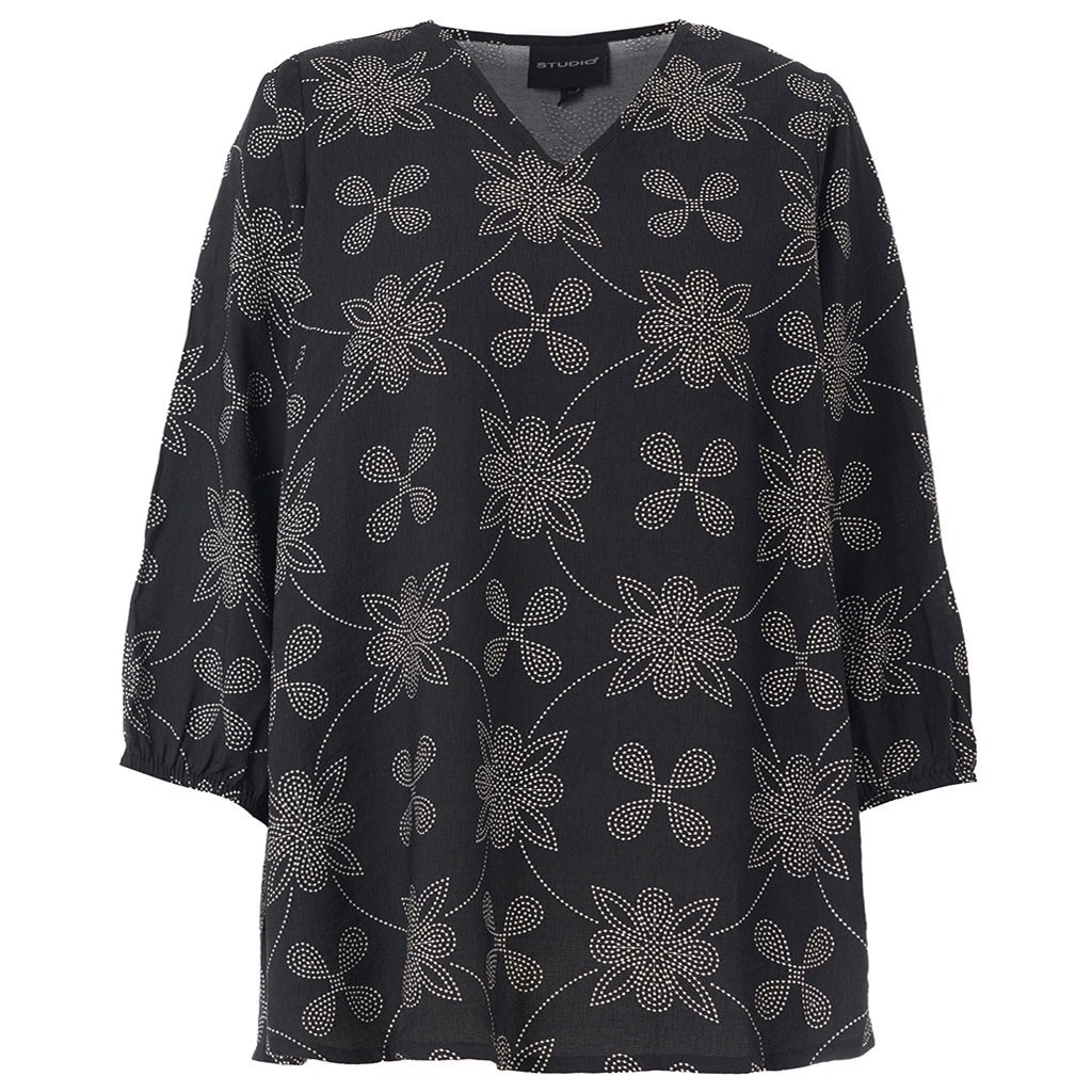 Studio SEmmy Blouse Blouse Black/Grey with white dot flowers