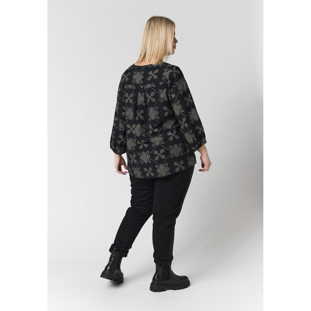Studio SEmmy Blouse Blouse Black/Grey with white dot flowers