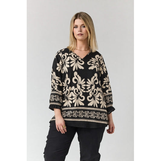 Studio SEmmy Blouse Blouse Black with border print