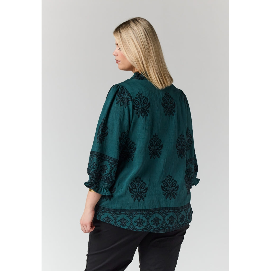 Studio SFeodora Blouse with smock neck Blouse Petrol