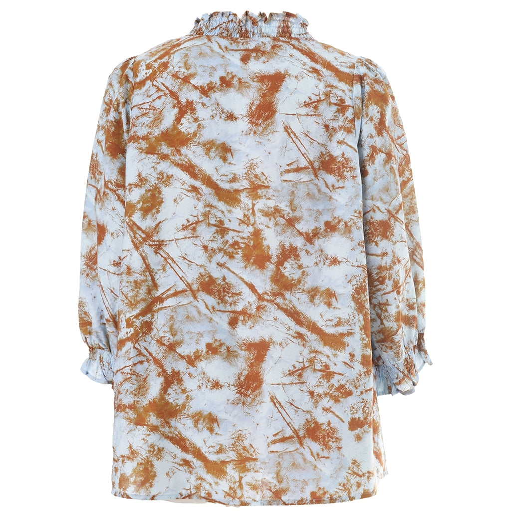 Studio SFeodora Blouse with smock neck Shirt Light blue + brown pattern