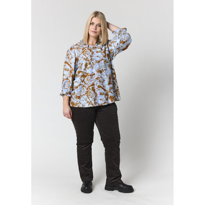 Studio SFeodora Blouse with smock neck Shirt Light blue + brown pattern