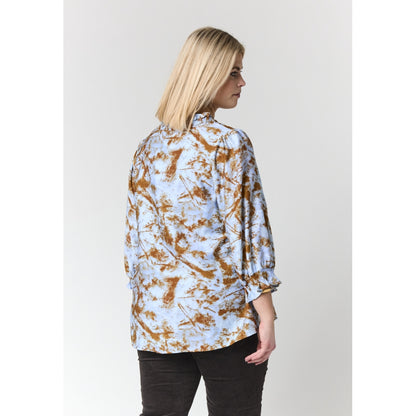 Studio SFeodora Blouse with smock neck Shirt Light blue + brown pattern