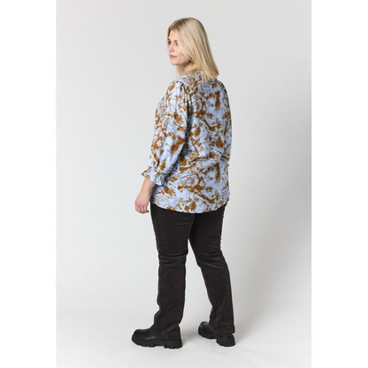 Studio SFeodora Blouse with smock neck Shirt Light blue + brown pattern