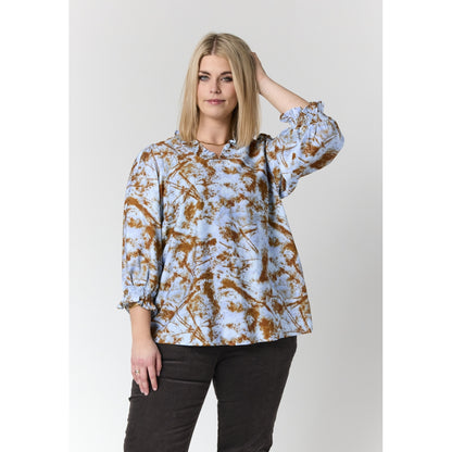 Studio SFeodora Blouse with smock neck Shirt Light blue + brown pattern