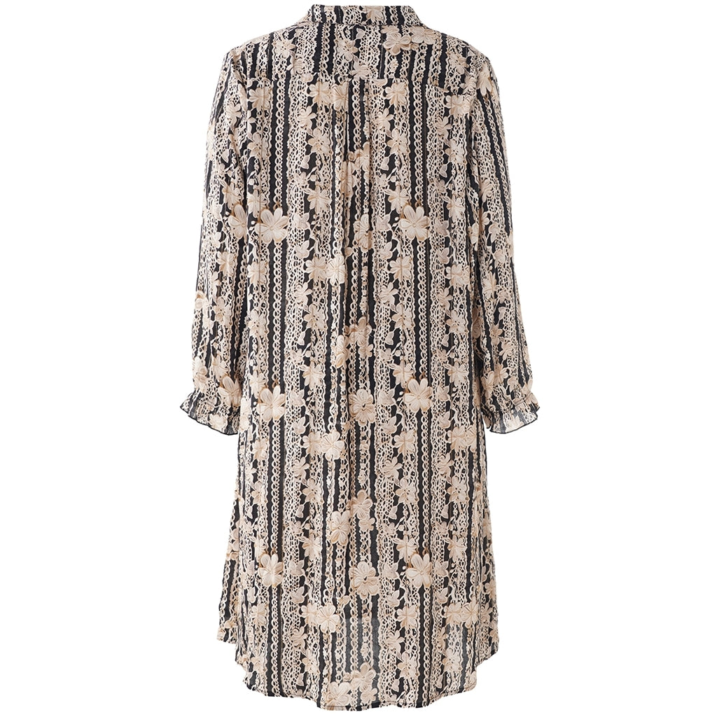 Studio SGunda Dress Dress Black with sand flowers and gold stripe