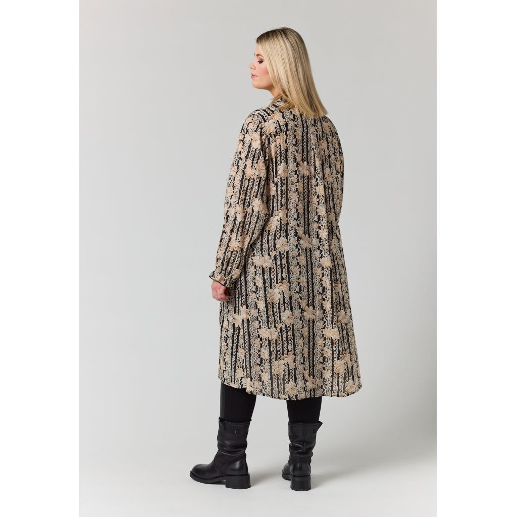 Studio SGunda Dress Dress Black with sand flowers and gold stripe