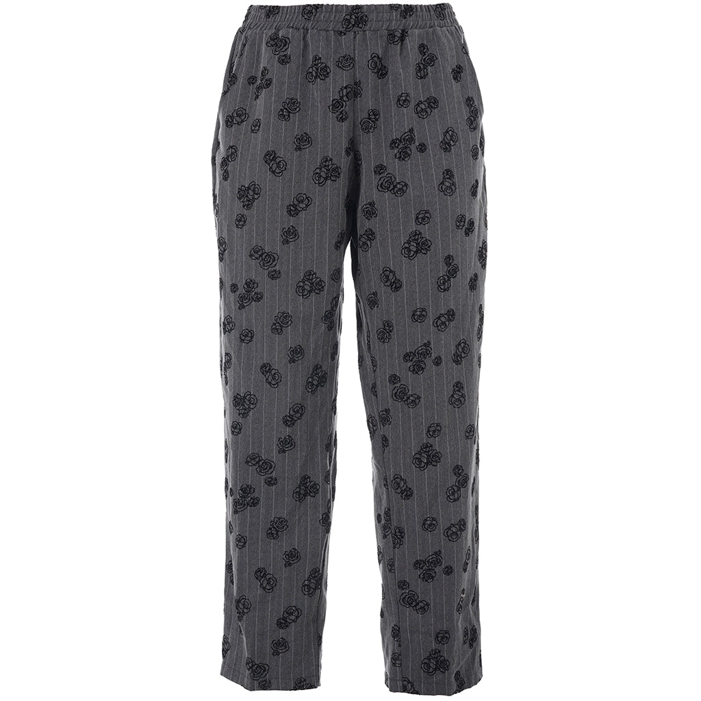 Studio SHala Trousers Trousers Grey with white stripe and black roses