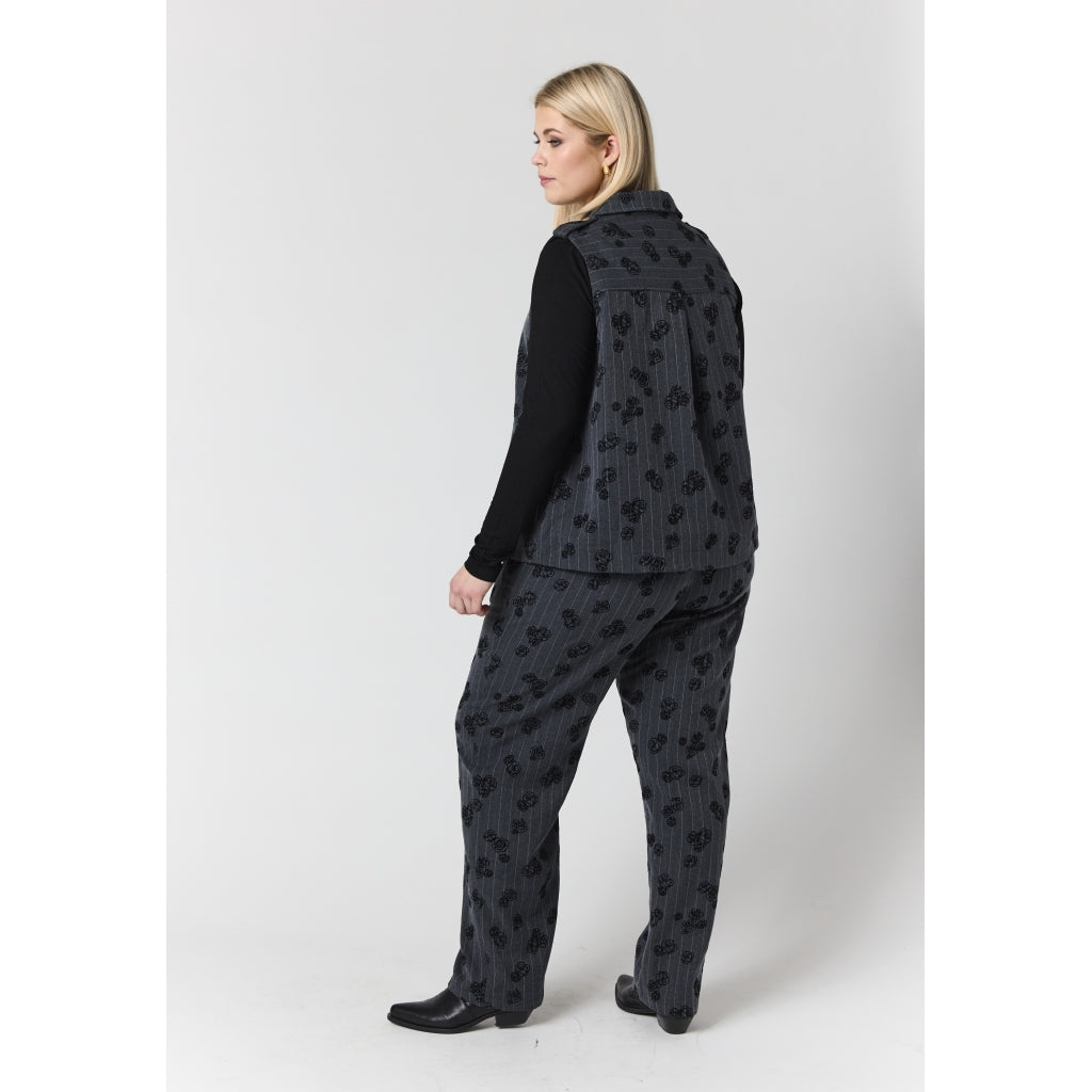 Studio SHala Trousers Trousers Grey with white stripe and black roses