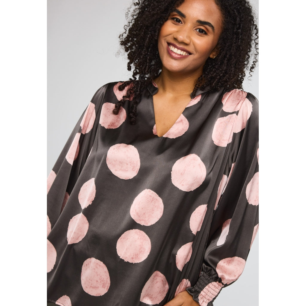 Studio SHannah Shirt Shirt Black with rose large dot