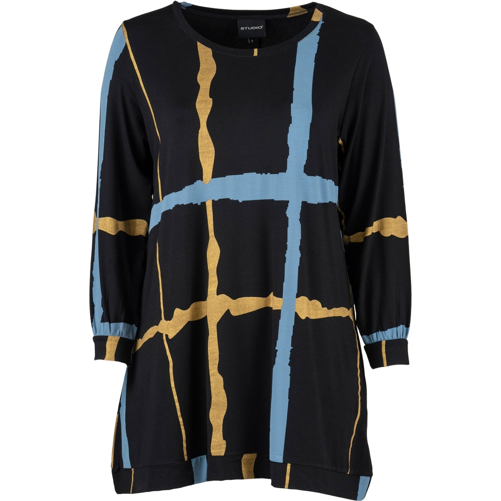 Studio SHellen Tunic Tunic Black with blue and gold stripes