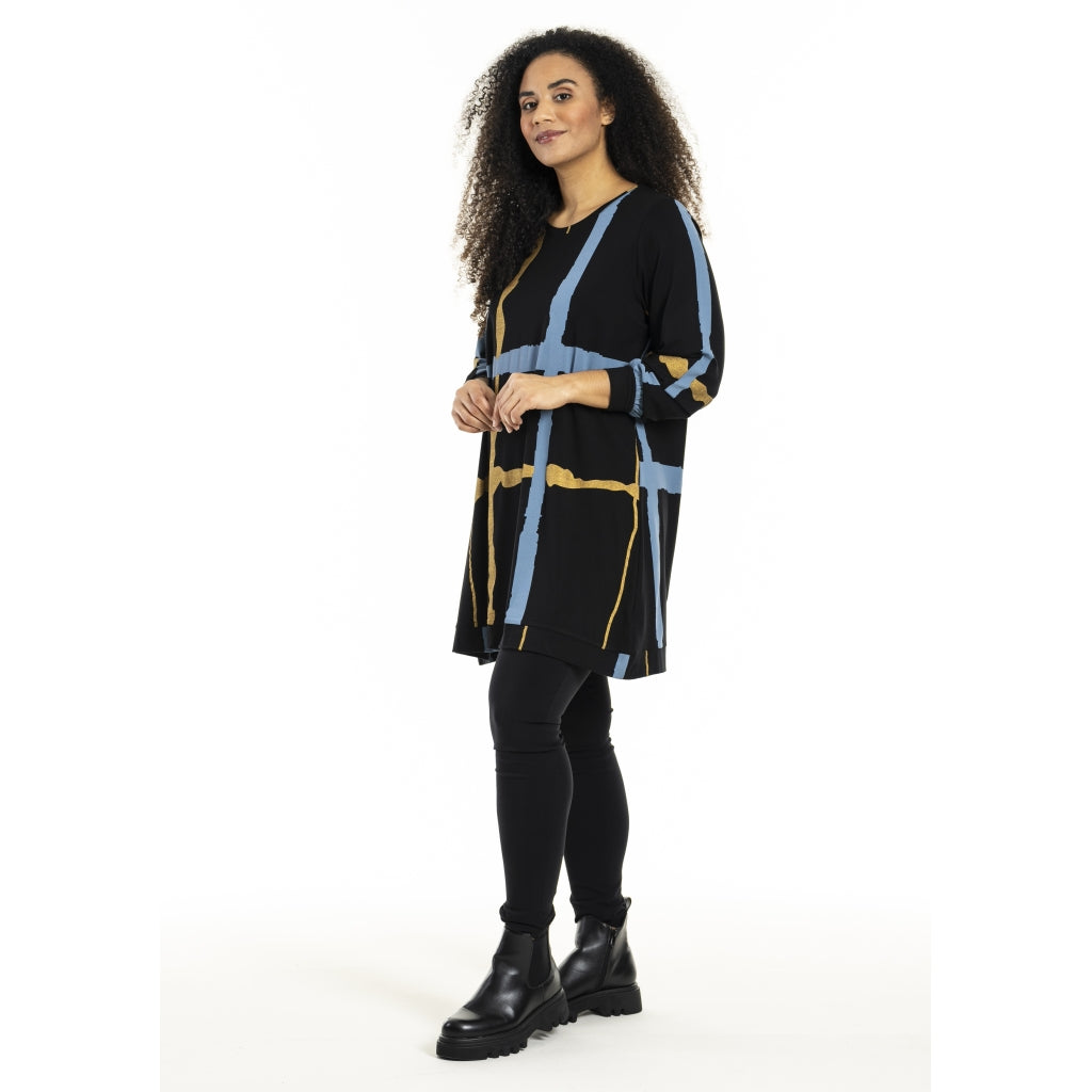 Studio SHellen Tunic Tunic Black with blue and gold stripes