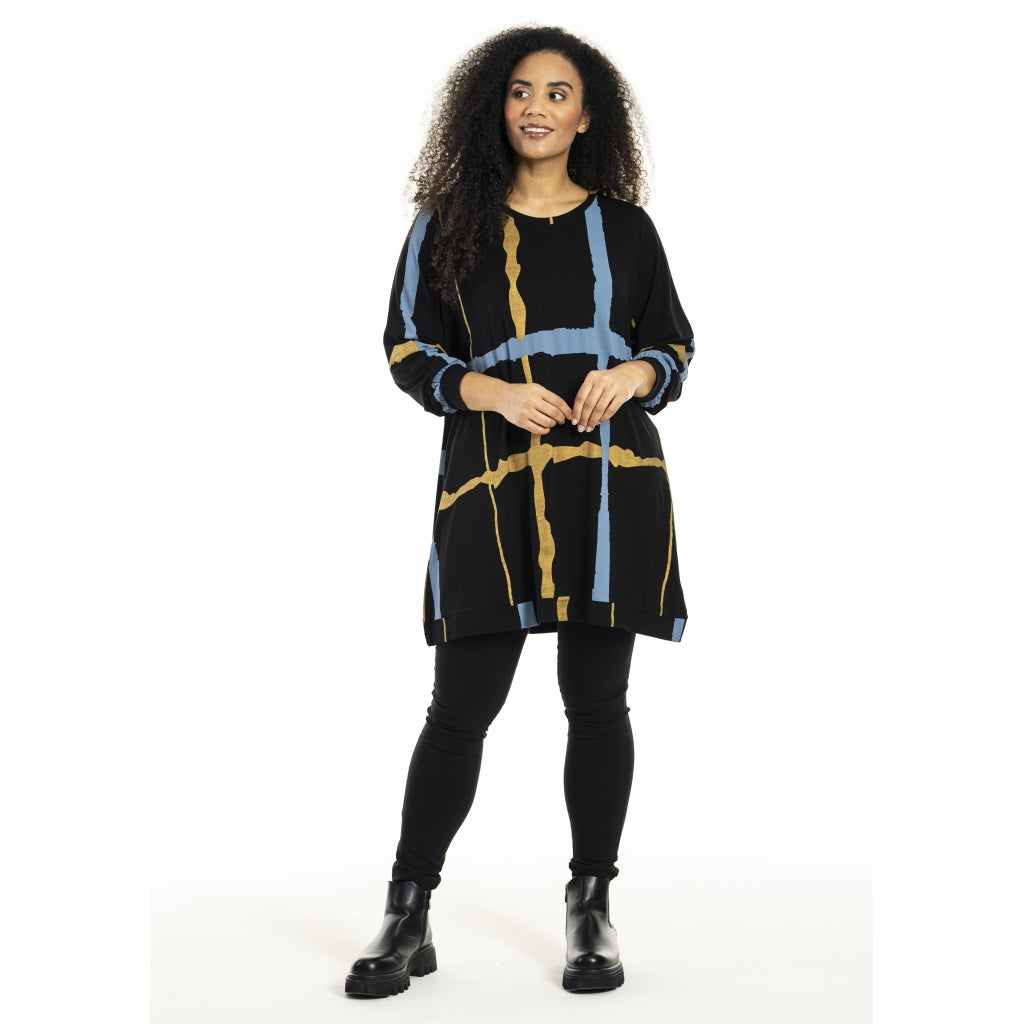 Studio SHellen Tunic Tunic Black with blue and gold stripes