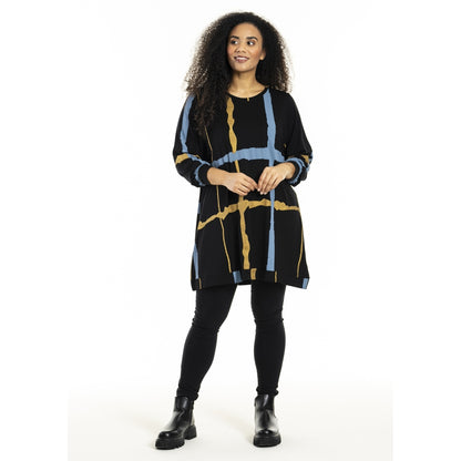 Studio SHellen Tunic Tunic Black with blue and gold stripes