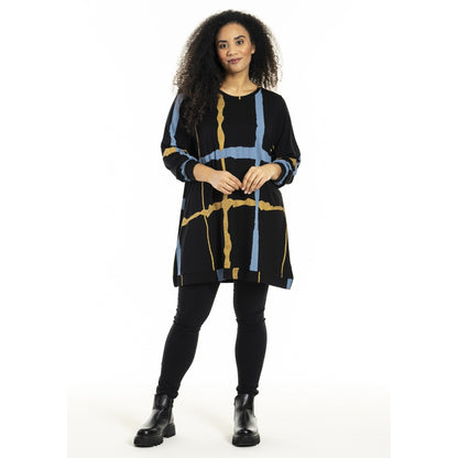 Studio SHellen Tunic Tunic Black with blue and gold stripes