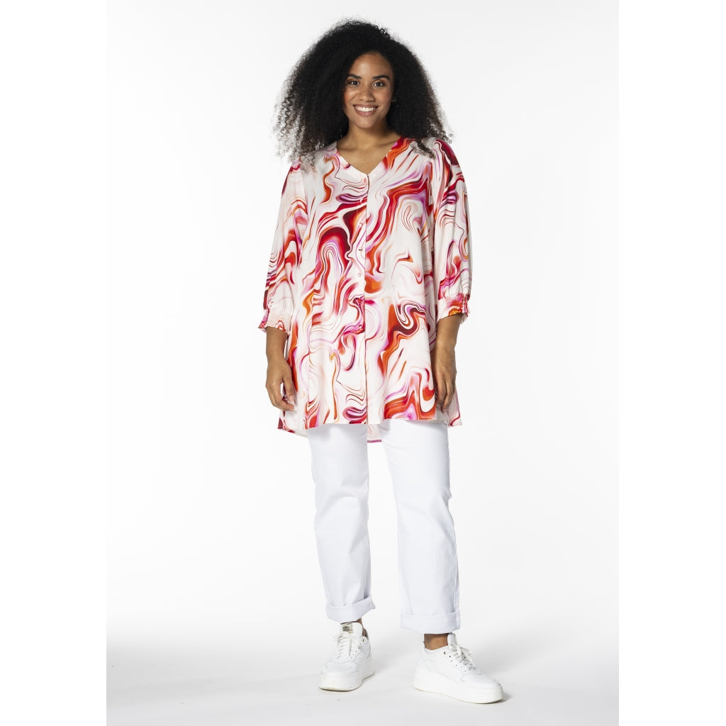 Studio SKinna Shirt Shirt White with orange pink abstract patterns