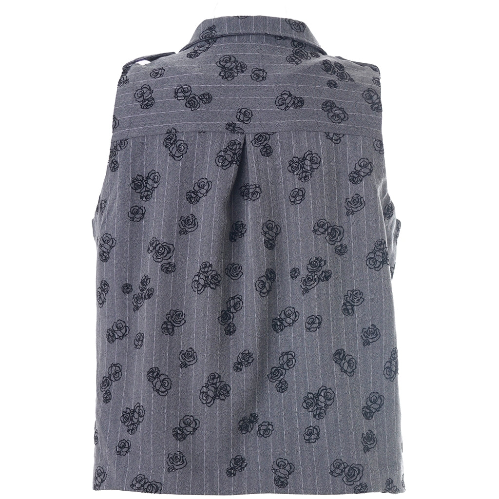 Studio SLiora vest Vest Grey with white stripe and black roses