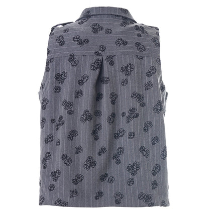 Studio SLiora vest Vest Grey with white stripe and black roses