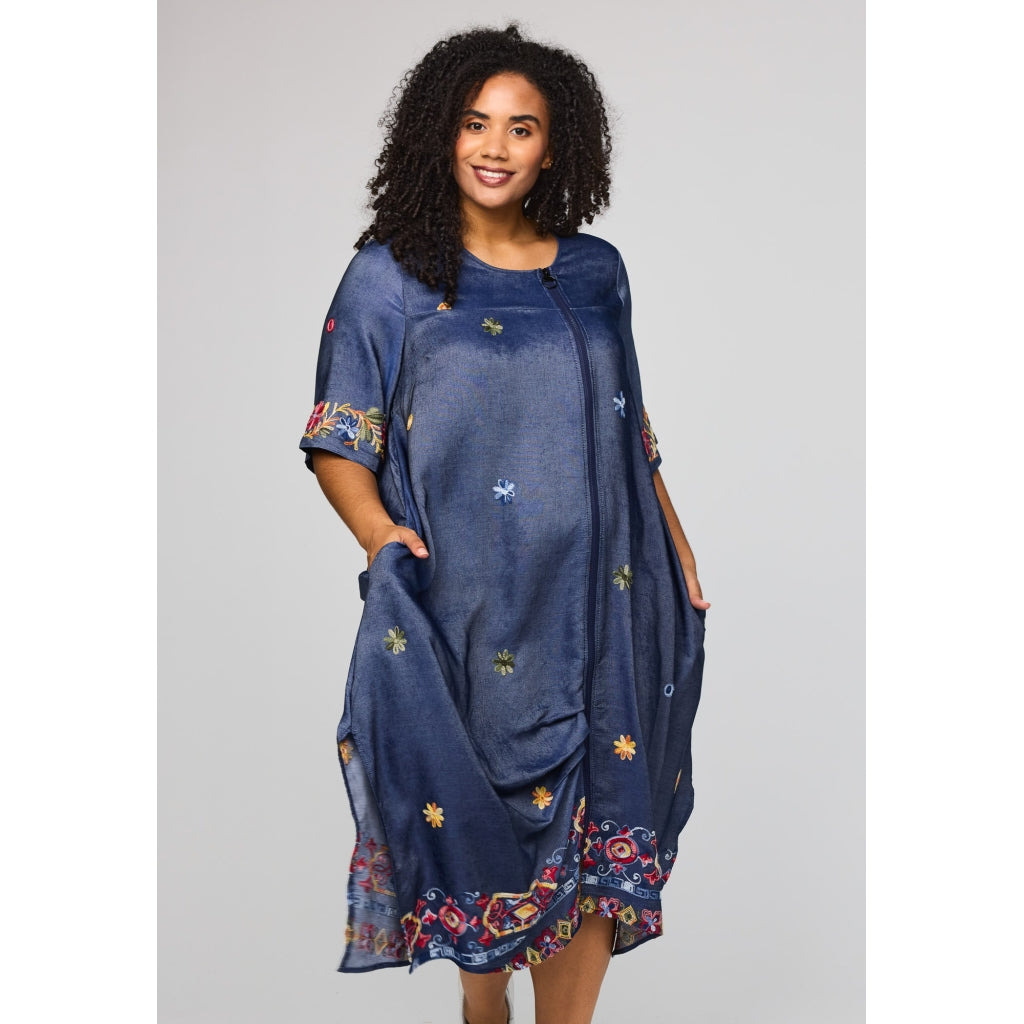 Studio SNoella Dress Dress Blue denim with red embroidery