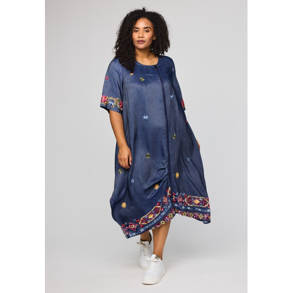 Studio SNoella Dress Dress Blue denim with red embroidery