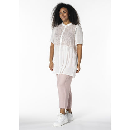 Studio Skatty Tunic Tunic White + pink stitch flower