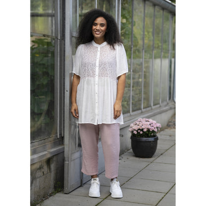 Studio Skatty Tunic Tunic White + pink stitch flower