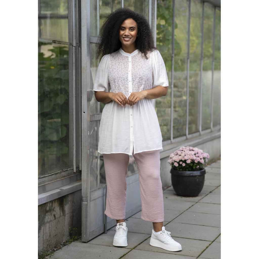 Studio Skatty Tunic Tunic White + pink stitch flower