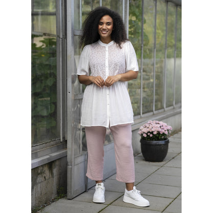 Studio Skatty Tunic Tunic White + pink stitch flower